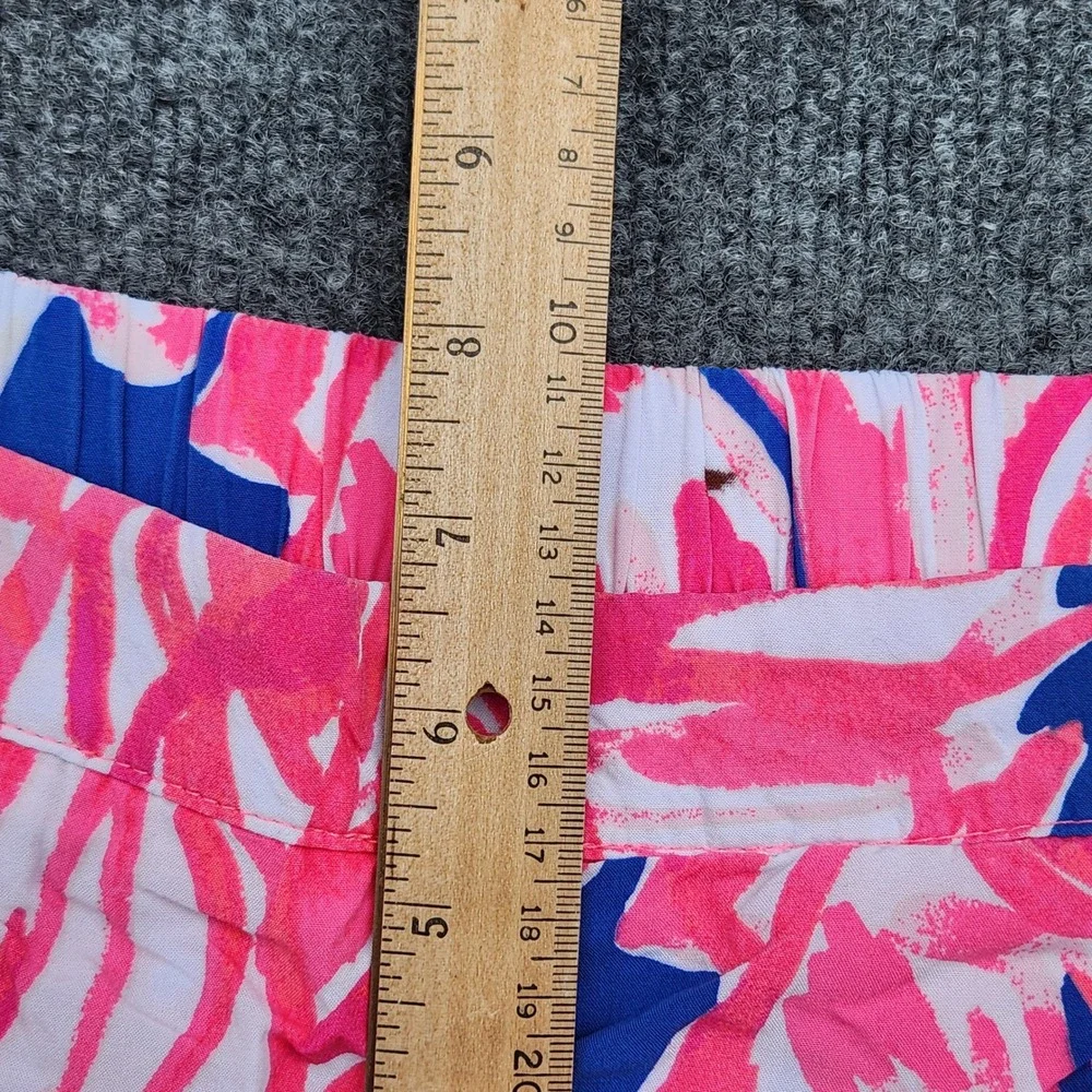 Lilly‎ Pulitzer XS Pink Blue Floral Rayon Shorts Fringe Tassel Trim Callahan